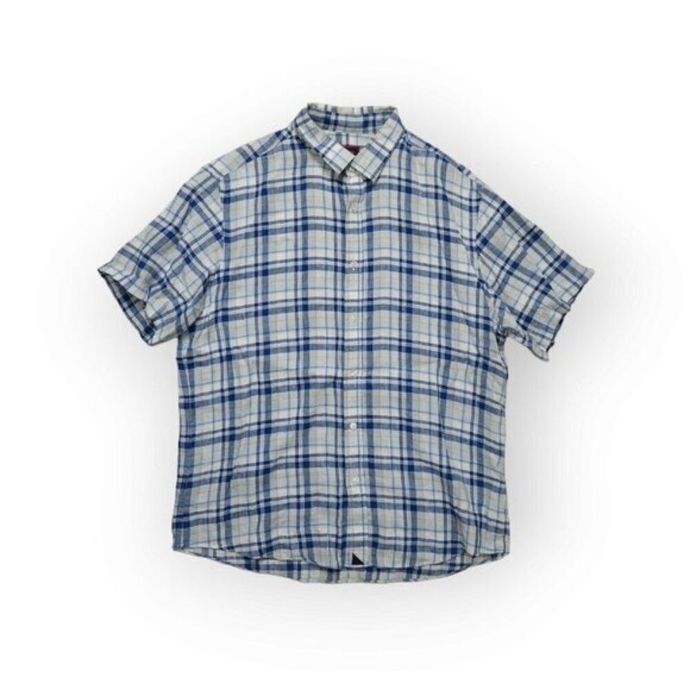 UNTUCKit 100% Linen Hawthorne Plaid Short Sleeve Button Up Shirt Mens Large
